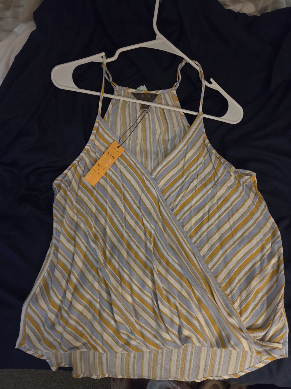 41 Hawthorn Yellow and Gray Striped Faux-Wrap Camisole